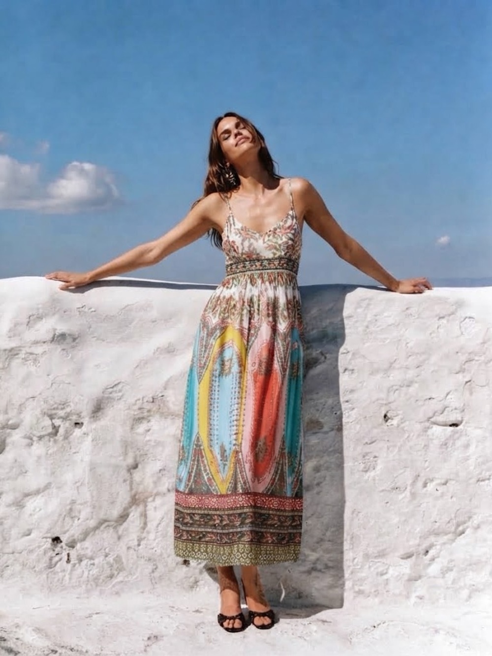 Anthropologie Multicolored Bohemian Paisley Smocked Maxi Dress Size 14